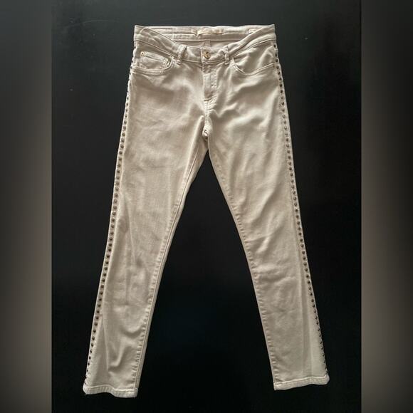 ZARA WOMAN ‘Cigarette Leg’ Studded Cream Denim Jeans sz 4 - Picture 1 of 16